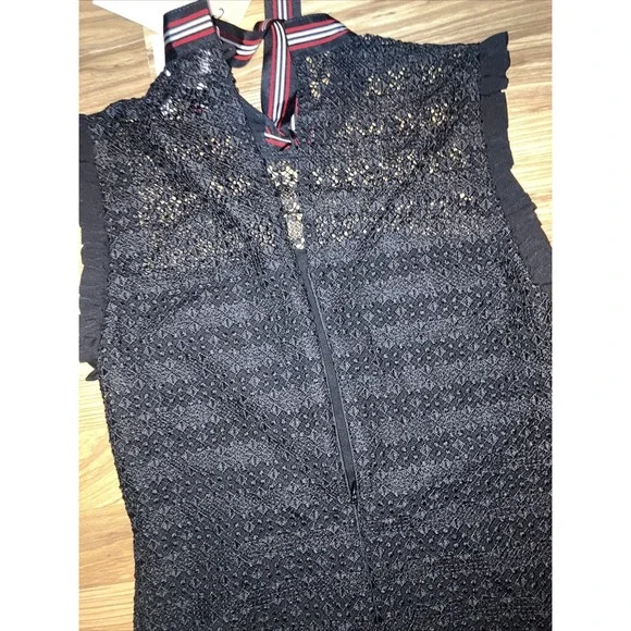 Sandro Dress Fidele Tie Neck Lace Mini Dress Line Black‎ Size 1 Small - Picture 8 of 9